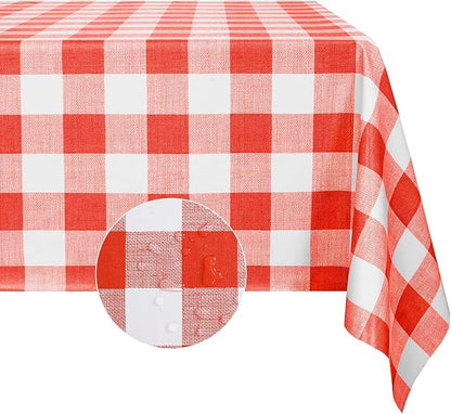 Romanstile Gingham Rectangle Plastic Tablecloth, 100% Waterproof Oil-Proof Checkered PVC Table Cloth, Heavy Duty Vinyl Table Cover for Dining, Camping, Picnic, Outdoor - 54 x 78 Inch, Red and White