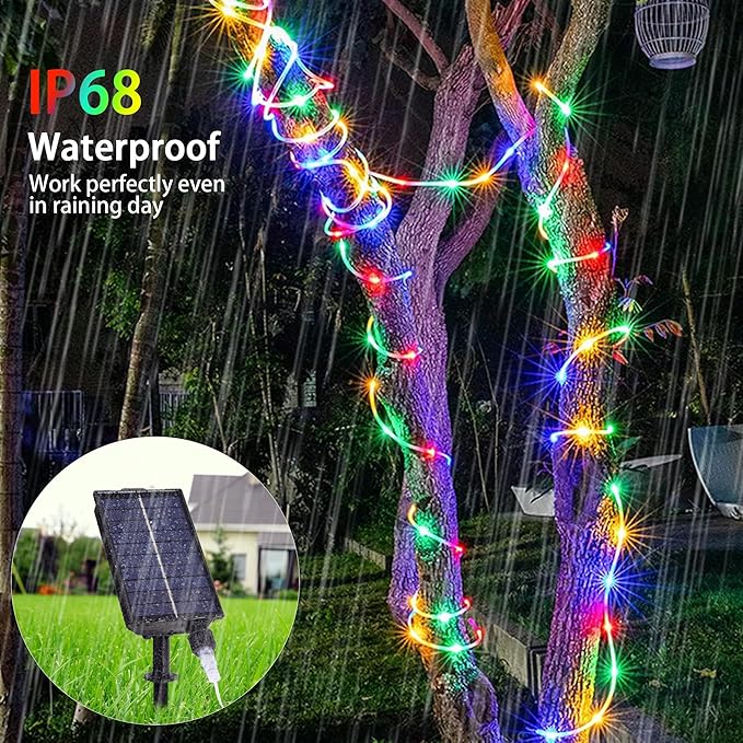 Nazuwke 49FT Solar Rope Lights Outdoor Waterproof, 18 Colors Changing 150 LEDs Fairy String Lights USB & Solar Powered with Remote, Multicolor Tube Light for Outside Trampoline Yard Christmas Decor