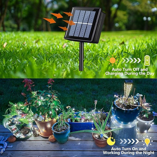 YEGUO 4 Pack White Solar Fairy Lights, Each 33ft 100 LED Christmas Lights Outdoor Waterproof, 8 Modes Sliver Wire Solar String Lights