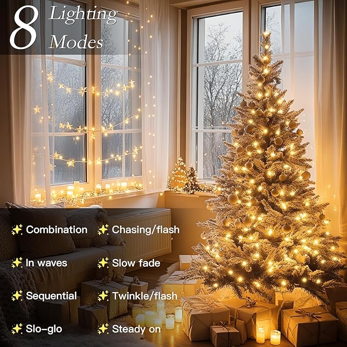 66FT 200 LED Warm White String Lights, 8 Modes Fairy Lights with Timer, IP65 Waterproof & Durable Indoor Outdoor Decor for Garden, Patio, Party