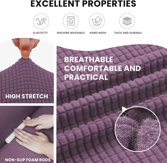 LURKA Stretch Chair Cover for Sofa, 1 Piece Armchair Slipcover, Purple | Soft Stretch Jacquard, Fits 31"-55" Armchairs, Elastic Bottom for Secure Fit, Machine Washable, Pet & Kid Friendly