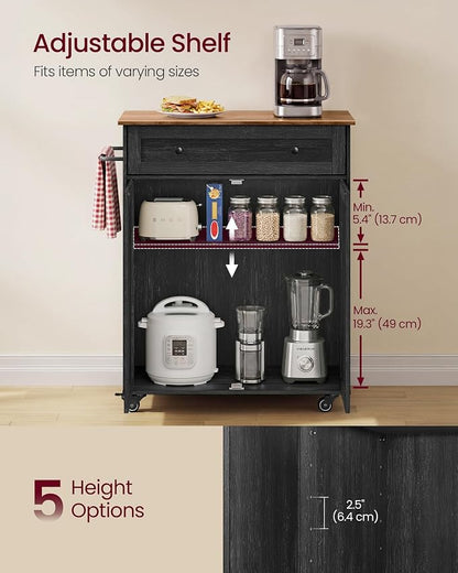 VASAGLE Mobile Kitchen Island, Portable Island on Wheels, Mobile Cart with Storage Cabinet for Dinning Room, 15.8 x 30.9 x 35.1 Inches, Ink Black and Honey Brown UKKI009BA01S