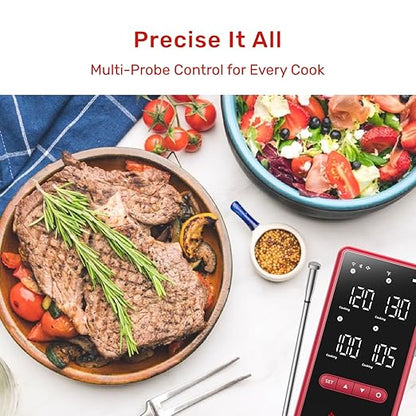 Wireless Bluetooth Meat Thermometer Digital, Standalone Base, WiFi Unlimited Range, AI guided cooking, 6 Sensors with ± 0.18°F Accuracy, 4 Probes for Kitchen, BBQ, Grill, Oven, Smoker (Z Pro)