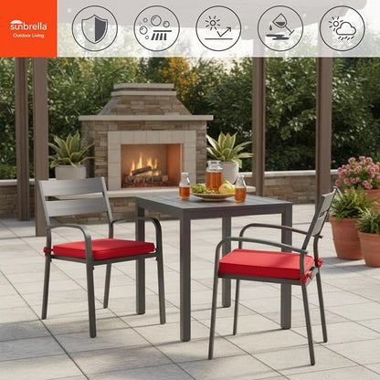 Indoor/Outdoor Chair Pads in Sunbrella Fabric – 17''x17'' Patio Seat Cushions with Foam Insert, Removable Reversible Cover & Ties for Patio Dining Chairs – Set of 2 or 4, Canvas Jockey Red