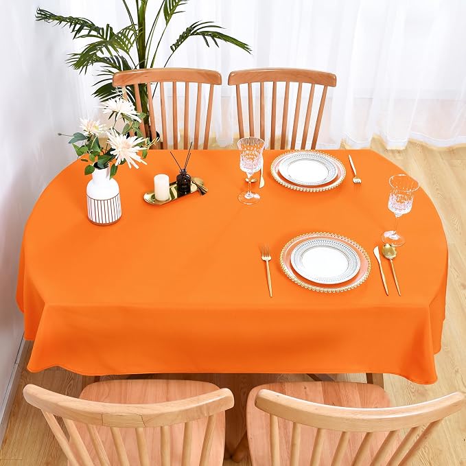 Wolkemer Small Oval Tablecloth 52 x 70 Inch Washable Fabric Table Cloth | Oval Table Cloth, Solid Orange Cloth Tablecloth, Oval Table Cover for Dining Wedding Party Banquet Tabletop Decoration