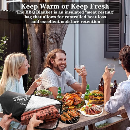 BBQ Blanket for Resting Meat, Reusable Reat Insulated Resting Bag, Smoker Meat Resting Blanket, Insulated Brisket Resting Blanket with Wide Mouth Perfect for Gifting, (21 in Black)