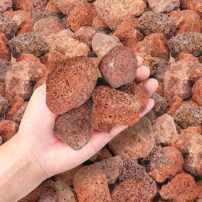 GasSaf 10 Pounds Red Lava Rocks for Fire Pit, Gas Fireplace, Gas Fire Tables, Gas Log Set, Fire Bowls, Decorative Landscaping Rocks for Indoor and Outdoor (2.75-5 Inch)