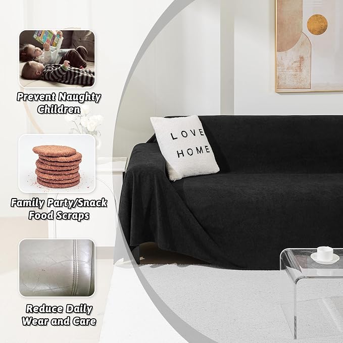 MEETSKY Couch Cover for 2 Cushion Sofa Washable, Cat Scratch Proof Sofa Covers, Furniture Protector Love Seat L Shape Soft Sectional Couch Covers for Dogs Pets, 71" x 102", Black
