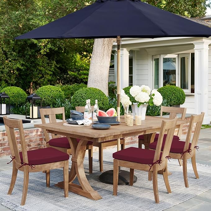 HARBOREST Outdoor Chair Cushions Set of 6, Water Resistant Patio Chair Cushions with Ties, Outdoor Seat Cushions for Patio Furniture, 17"x16"x2", Burgundy
