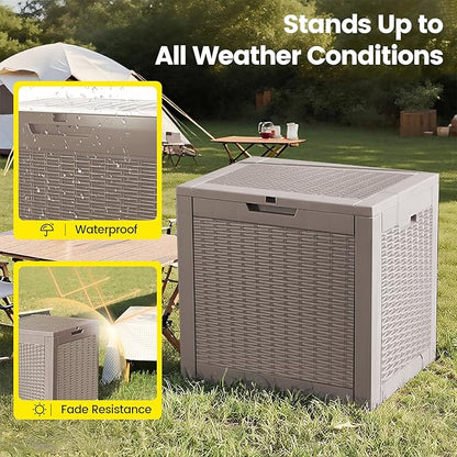 31 Gallon Outdoor Storage Box - Waterproof Resin Rattan Deck Box for Indoor & Outdoor Use - Lockable Outside Storage Bin for Package Delivery, Patio Cushions & Gardening Tools, Brown