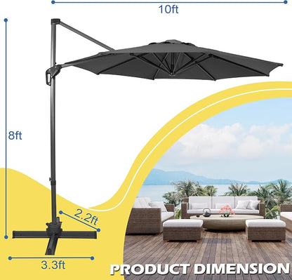 Sunnyglade 10Ft Cantilever Patio Umbrella, 360° Rotation & Integrated Tilting System Offset Umbrella with 8 Sturdy Ribs, Fade-resistant & Waterproof for Garden Backyard Poolside Deck