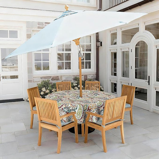 LVTXIII Round Outdoor Tablecloth with Umbrella Hole and Zipper, Water-Repellent 60 Inch Patio Table Cover for Bistro, Garden, Patio & Picnic, Vibrant Paisley