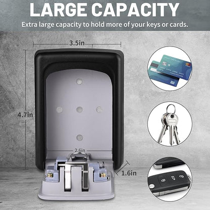 Key Lock Box Wall Mounted,4 Digit Combination Weatherproof Lockbox for Outside House,5 Keys Large Capacity Lockbox,Key Safe Security Storage Lock Box with Resettable Code for Indoor Outdoor Garage