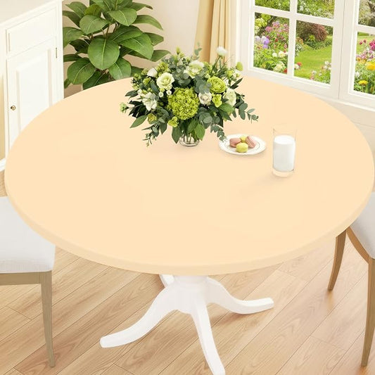 Smiry Round Spandex Tablecloth, Elastic Fitted Washable Tablecloths for 36"-44" Tables, Waterpoof Stretch Picnic Table Cover for Dining, Indoor and Outdoor, Ivory