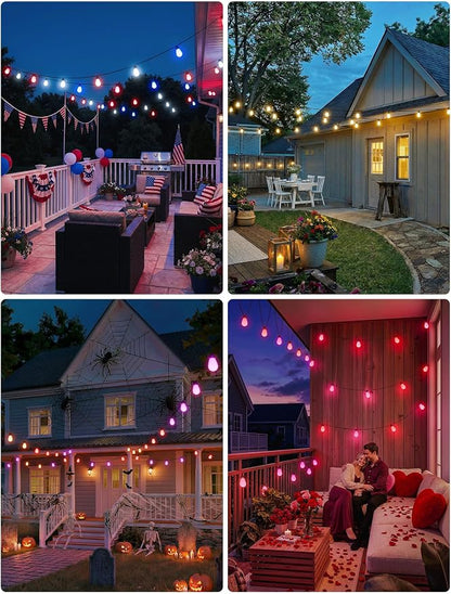woohaha Smart Outdoor String Lights 45FT(37+8 Color Changing Patio Lights | 19 RGB+IC Shatterproof LED Bulbs,Multicolor&Warm White,Dimmable,Waterproof,APP&2.4G Remote,Custom Colors for Outside Decor