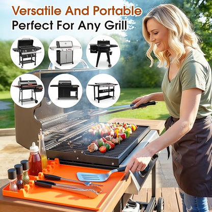 Silicone Grill Mats Compatible with Blackstone, Spatula Tools Mat with Drip Pad, Griddle Mats BBQ Grill Accessories, Side Shelf Pad for Kitchen Counter Outdoor Grill, Easy Clean, Orange