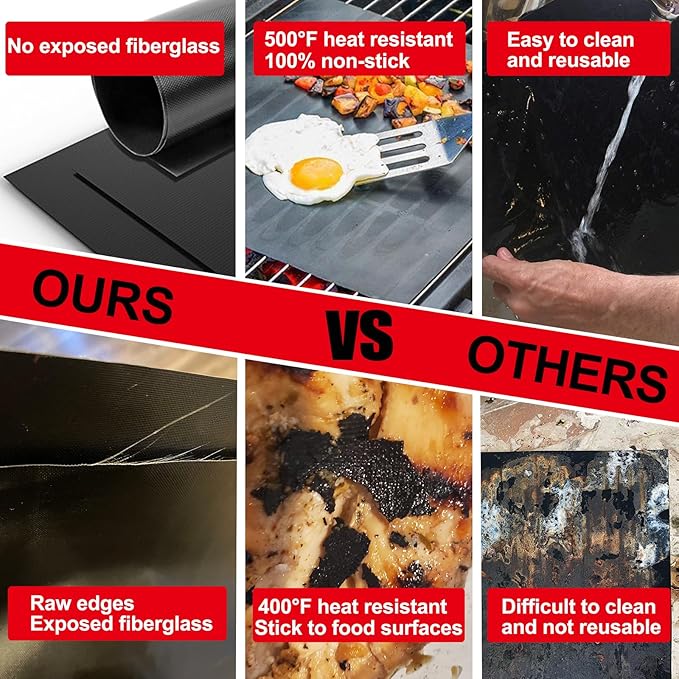 UBeesize 6 Pack Black Grill Mats for Outdoor Grill, Heavy Duty BBQ Grilling Matt & Oven Liners, Resuable, Easy to Clean, Works on Gas Charcoal Electric Grill, Smoker, Oven -15.75 x 13 Inch