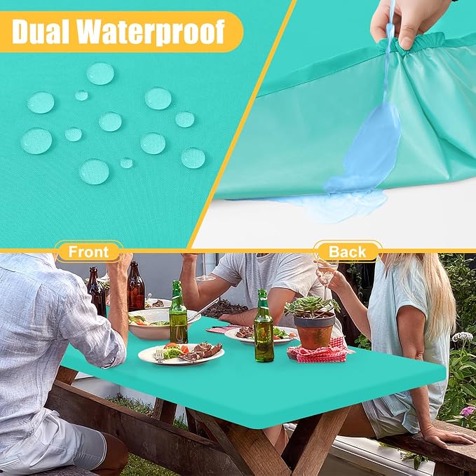 Rectangle Table Cloth, Waterproof Elastic Fitted Tablecloth for 6 Foot Folding Tables, Washable Polyester Tablecloths for Picnic, Camping, Outdoor (Aqua, 30"x72")