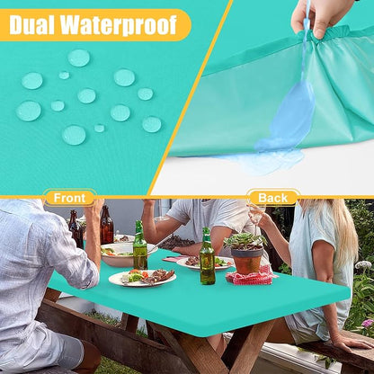 Rectangle Table Cloth, Waterproof Elastic Fitted Tablecloth for 6 Foot Folding Tables, Washable Polyester Tablecloths for Picnic, Camping, Outdoor (Aqua, 30"x72")
