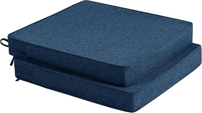 Outdoor Chair Cushions, Set of 2, 19 x 19 Inch, Navy Blue | Water Resistant, Fade Resistant, Patio Furniture Square Seat Replacement, Removable Cover with Ties, Non-Slip Bottom