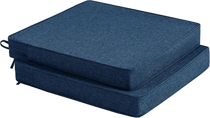 Outdoor Chair Cushions, Set of 2, 18.5 x 16 Inch, Navy Blue | Water Resistant, Fade Resistant, Patio Furniture Seat Replacement, Removable Cover with Zipper, Non-Slip Bottom with Ties