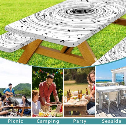Picnic Table Cover with Bench Covers Camping Essentials Abstract Art Cosmic Vortex Pattern Waterproof Oilproof Fitted Camping Tablecloth Cover with Elastic Edge for Indoor Outdoor 3 PCS 30x96 Inch