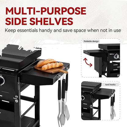 Royal Gourmet GB4000PB 4-Burner Gas Griddle with Hood, Griddle with Collapsible Side Shelves, 52,000 BTU, 582 Sq. In. Cooking Area, Electronic Ignition, Swivel Wheels with Brakes, Black