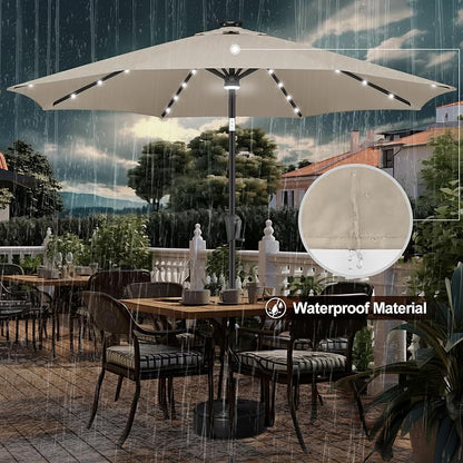 FLAME&SHADE Solar Patio Umbrella with Centre Light, 10 FT Taupe | UV Protection, Small Solar Outdoor Umbrella for Porch, Deck, Backyard, Garden, Provides Evening Lighting, 40 LED Lights