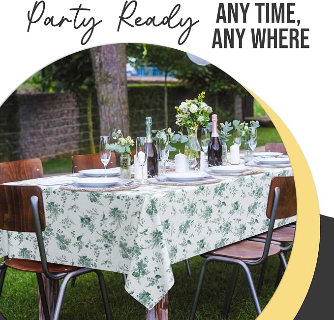 Exquisite 66% Thicker Floral Plastic Tablecloth Rectangle 54x108 Inch 6 Pack - Verdure Green Disposable Summer Table Cloth Tea Party Decorations - Vintage Table Cover Bridal Shower Wedding Spring