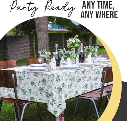 Exquisite 66% Thicker Floral Plastic Tablecloth Rectangle 54x108 Inch 6 Pack - Verdure Green Disposable Summer Table Cloth Tea Party Decorations - Vintage Table Cover Bridal Shower Wedding Spring