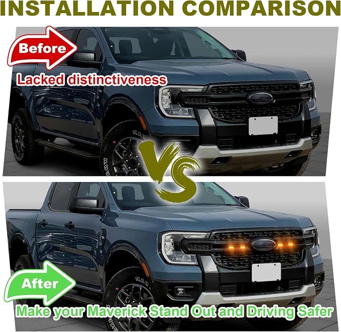 Led Amber Grill Lights and Fender Light for Ford Ranger Accessories 2019-2023 Bundle -Switchback DRL with Amber Turn Signal & Vehicle-Custom Grille Lights