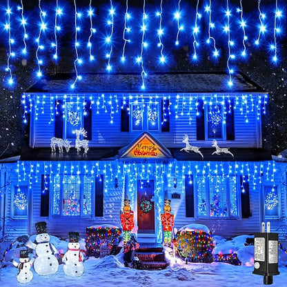 33FT Icicle Lights for Outside 400 LED Blue Christmas Lights Outdoor | Connectable Icicle Christmas Lights Outdoor Waterproof, Plug in 8 Modes with 75 Drops for Indoor House Party Wedding Decor