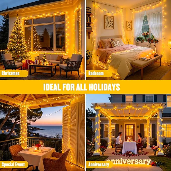 JMEXSUSS 1000 LED 328 FT Warm White Christmas Lights, 8 Modes String Lights Outdoor Waterproof for Christmas Classroom Dorm Patio Decor