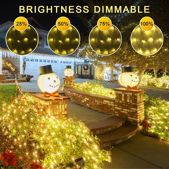 JMEXSUSS 360 LED Christmas Net Lights, Warm White, 12ft x 5ft | Outdoor Waterproof, Connectable, Plug in, Mesh Lights with Remote for Bushes Shrubs Christmas Decorations