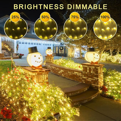 JMEXSUSS 360 LED Christmas Net Lights, Warm White, 12ft x 5ft | Outdoor Waterproof, Connectable, Plug in, Mesh Lights with Remote for Bushes Shrubs Christmas Decorations