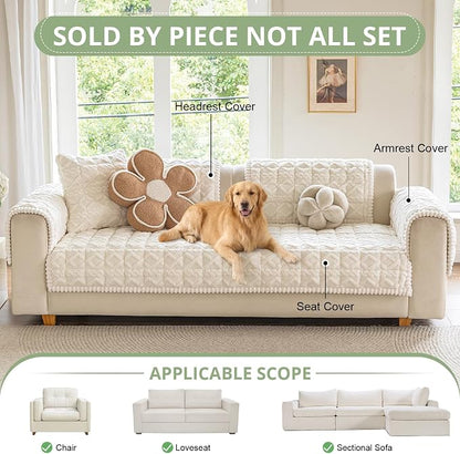 OstepDecor Couch Cover for Dogs, Washable Non Slip Sofa Cover for Pets | Soft Couch Covers for Sofa, Loveseat and Sectional, Furniture Protector Against Pet Hair & Dirt (35.4" x 70.9", Cream)