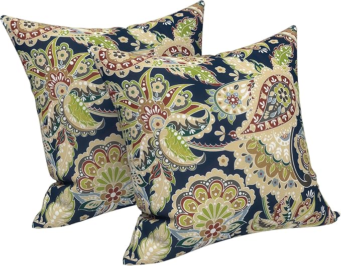LVTXIII 2 Pack Outdoor Pillow Covers ONLY 18x18 Inch, Water-Repellent Square Decorative Cushion Covers for Patio Furniture, Garden, Sofa, Paisley Bloom