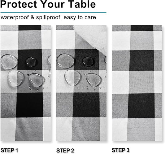 Hiasan Checkered Tablecloth Rectangle, 2 Pack，52 x 70 inch - Stain Resistant, Waterproof and Washable Table Cloth Gingham for Outdoor Picnic, Holiday Dinner, Black and White