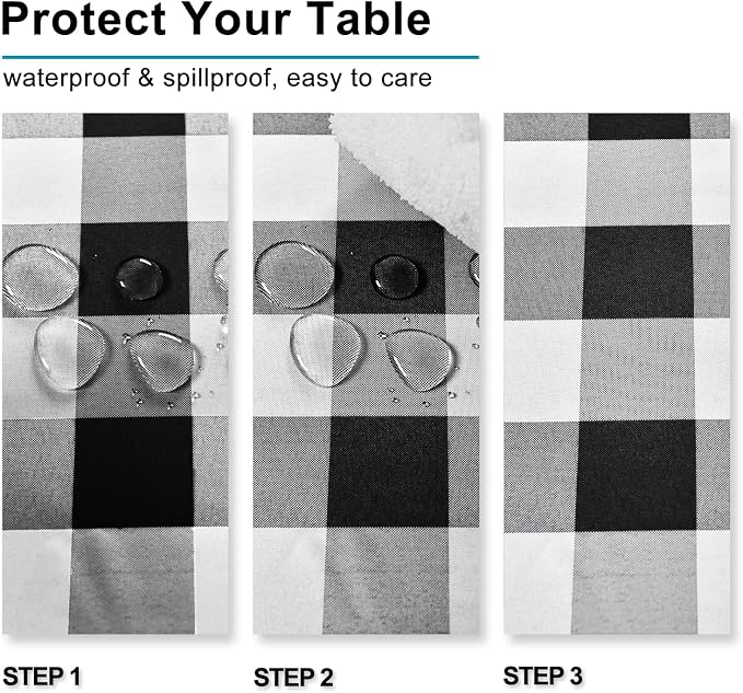 Hiasan Buffalo Plaid Tablecloth Waterproof, 2 Pack, 54 x 54 inch - Black and White Checkered Table Cloth Square for Outdoor Picnic/Party/Dining