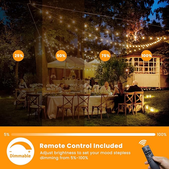Bdrofn 300FT Solar String Lights Outdoor Waterproof, Solar Patio Lights with Remote Control & 90+5 Dimmable ST38 Edison Bulbs Shatterproof,Solar Powered String Lights for Outside Garden Backyard