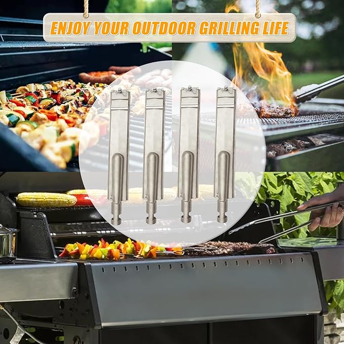4-Set 15 3/4" Heavy Duty Cast 304 Stainless Steel Grill Burners for Bull, Premium Outdoor Bull BBQ Gas Grill Replacements Parts for Cal Flame P-Series, Aussie, Thermos, Turbo, Beefeater, etc