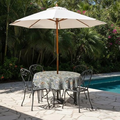 LVTXIII Round Outdoor Tablecloth with Umbrella Hole and Zipper, Water-Repellent 60 Inch Patio Table Cover for Bistro, Garden, Patio & Picnic, Cabana Shells