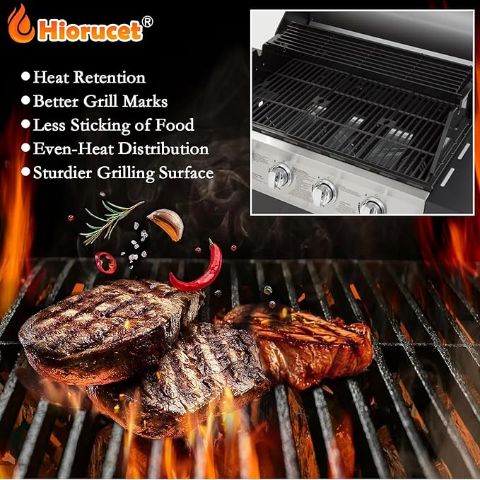 Hiorucet Grill Grates & Grease Tray Replacement Parts for Dyna Glo DGF493BNP, DGH474CRP, Backyard BY13-101-001-12, GBC1440W, Kenmore 146.23678310, Adjustable 24''-30'' Drip Pan, Grid Cooking Grates.