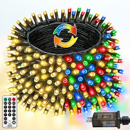 YIQU 108FT Color Changing Christmas Lights with Remote Timer 300 LED | Warm White & Multicolor Fairy Xmas String Lights with 11 Lighting Modes & Memory Function Waterproof for Christmas Tree Decor