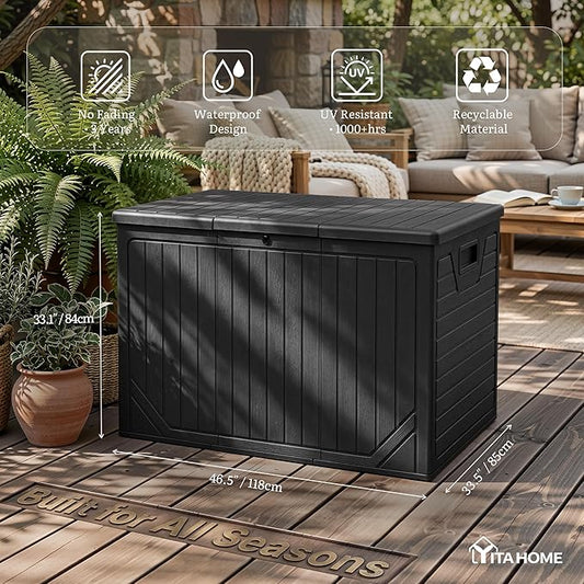 YITAHOME XXL 230 Gallon Extra Large Outdoor Deck Box, Lockable Resin Double-Wall Storage Box and Waterproof Patio Furniture Bin for Garden Tools & Pool Accessories, Black