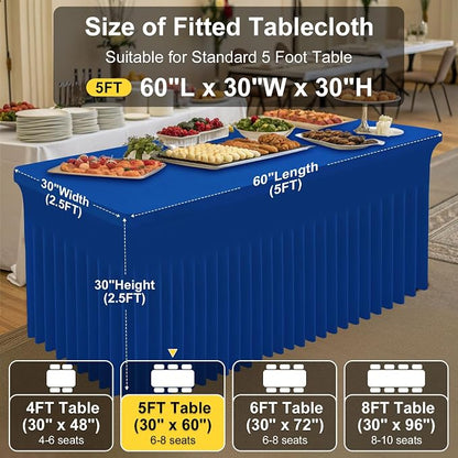 Smiry Spandex Elastic Fitted Table Cloth Skirt for 5FT Rectangle Table | Stretch Washable Table Cloth, Banquet Table Cover for Wedding, Party, Indoor & Trade Shows, (Blue, 60Lx30Wx30H)