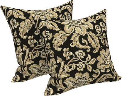 LVTXIII 2 Pack Outdoor Pillow Covers ONLY 18x18 Inch, Water-Repellent Square Decorative Cushion Covers for Patio Furniture, Garden, Sofa, Jacobean Black