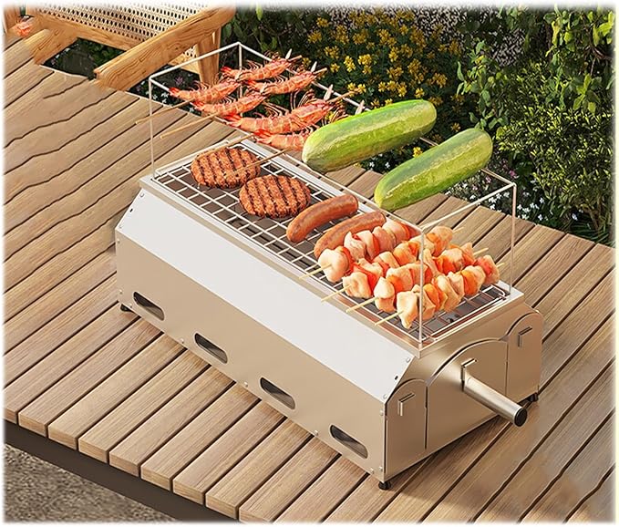 Portable charcoal grill, stainless steel grill, outdoor charcoal grill for garden outdoor cooking barbecue camping picnic