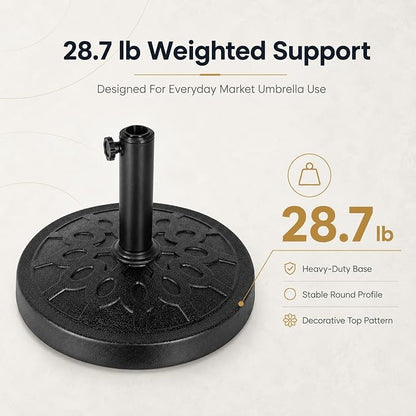 28.7 Lbs 17.91 Inch Round Umbrella Stand, Heavy Duty Weighted Base for Outdoor Market Parasols, Stable Holder for Patio Deck Lawn Garden Poolside, Black