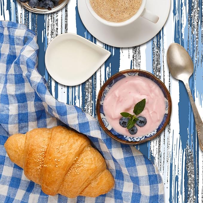 Abstract Striped Rectangle Tablecloth 60x84 Inch Blue and White Old Texture Grunge Stripes Vintage Mosaic Dust-Proof Table Cover Protector for Home Kitchen Restaurant Picnic Camping BBQ